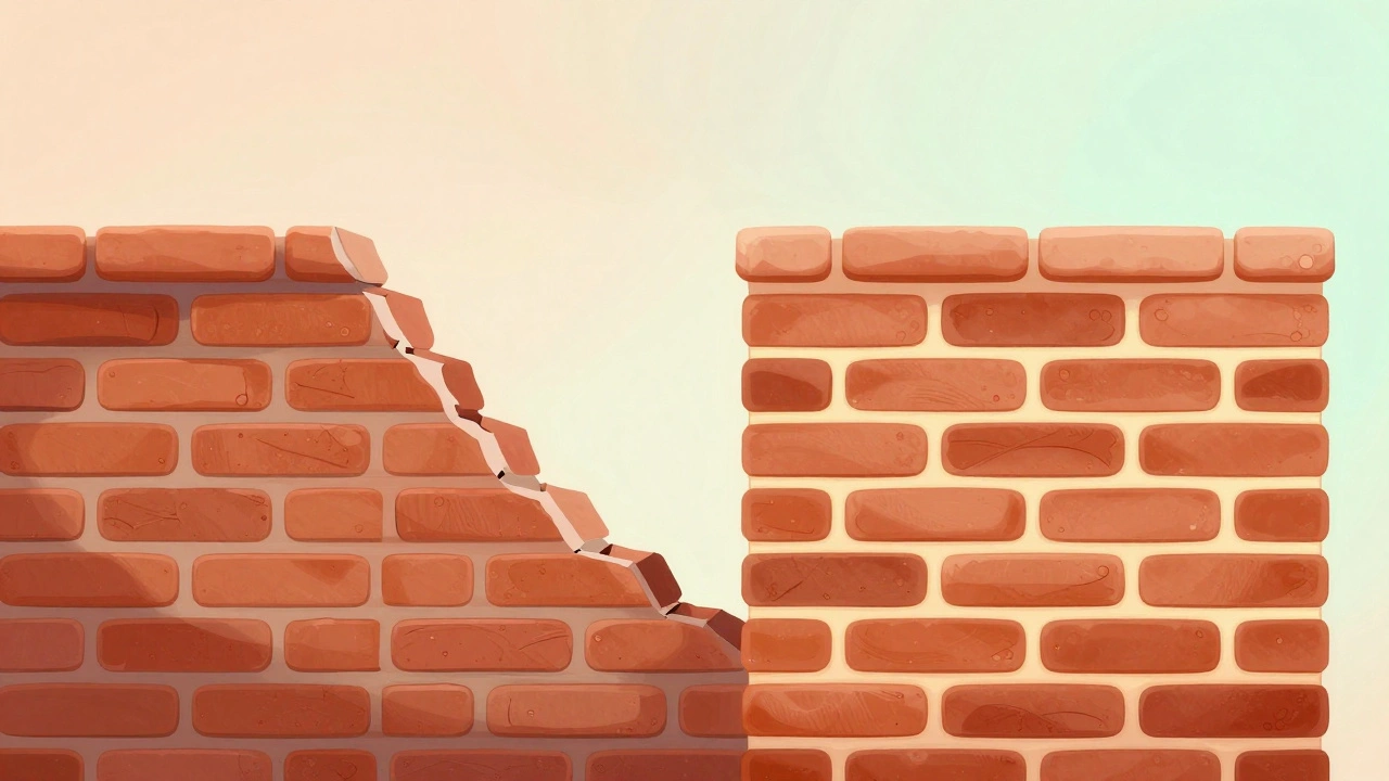 Split illustration comparing a damaged skin barrier to a healthy one using brick and mortar symbolism.