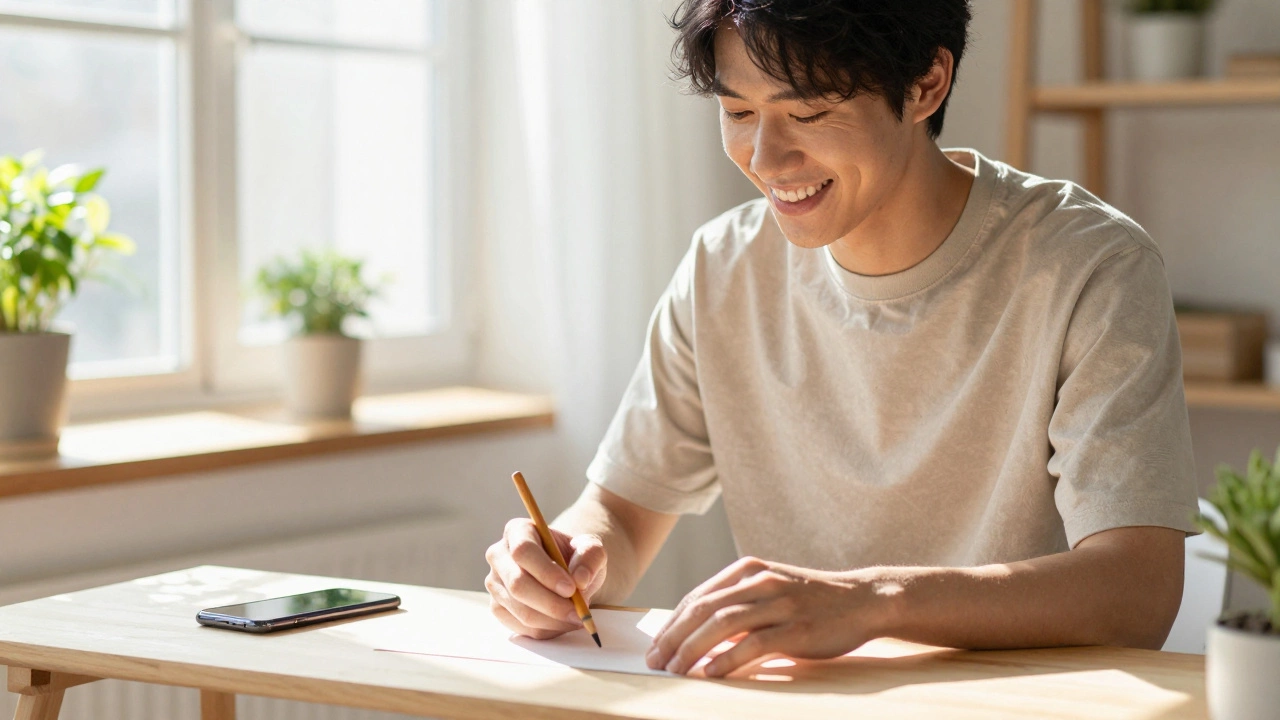 Person happily painting in a bright studio with their phone turned off