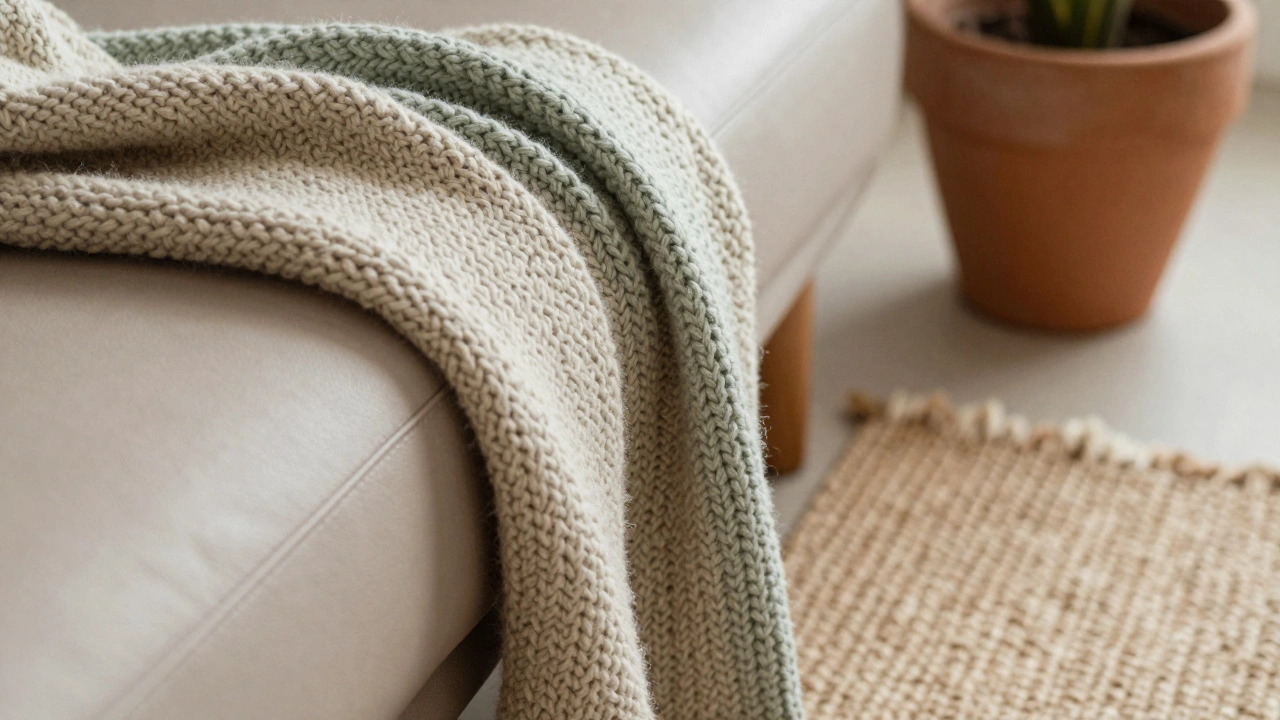 Close-up of layered textures including wool, leather, jute, and terracotta