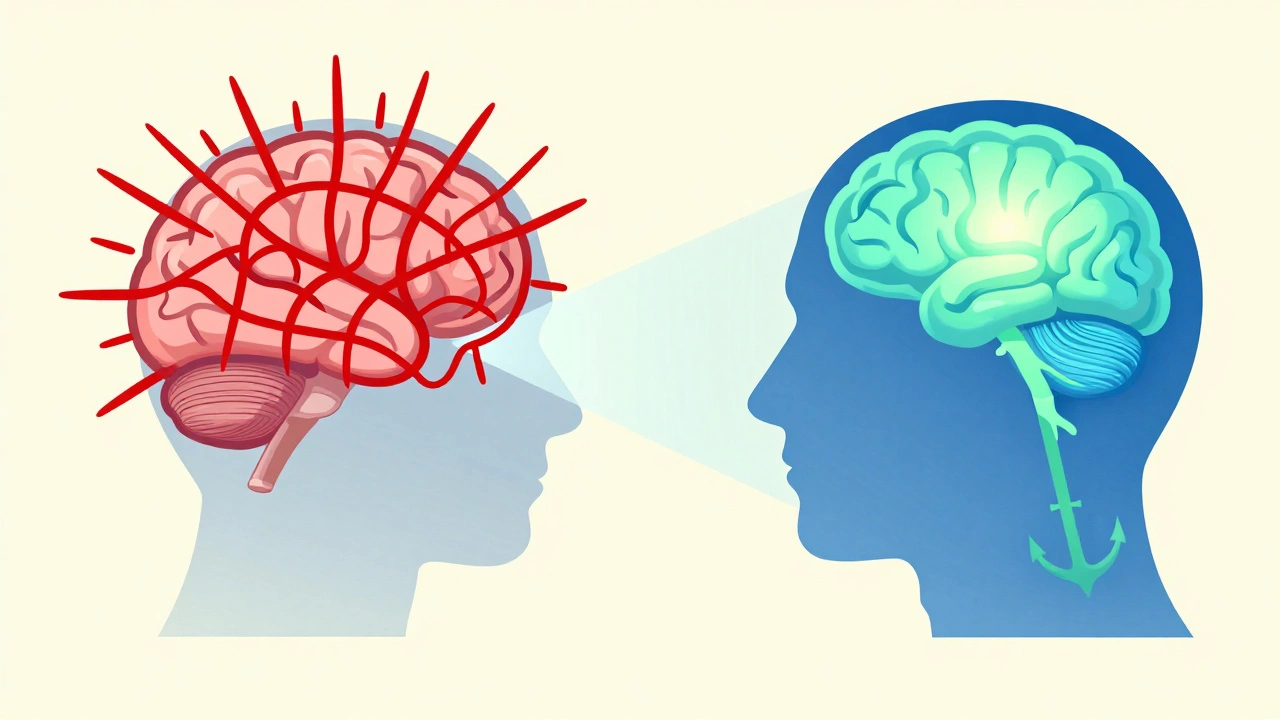 Conceptual brain illustration showing reduced stress and improved focus