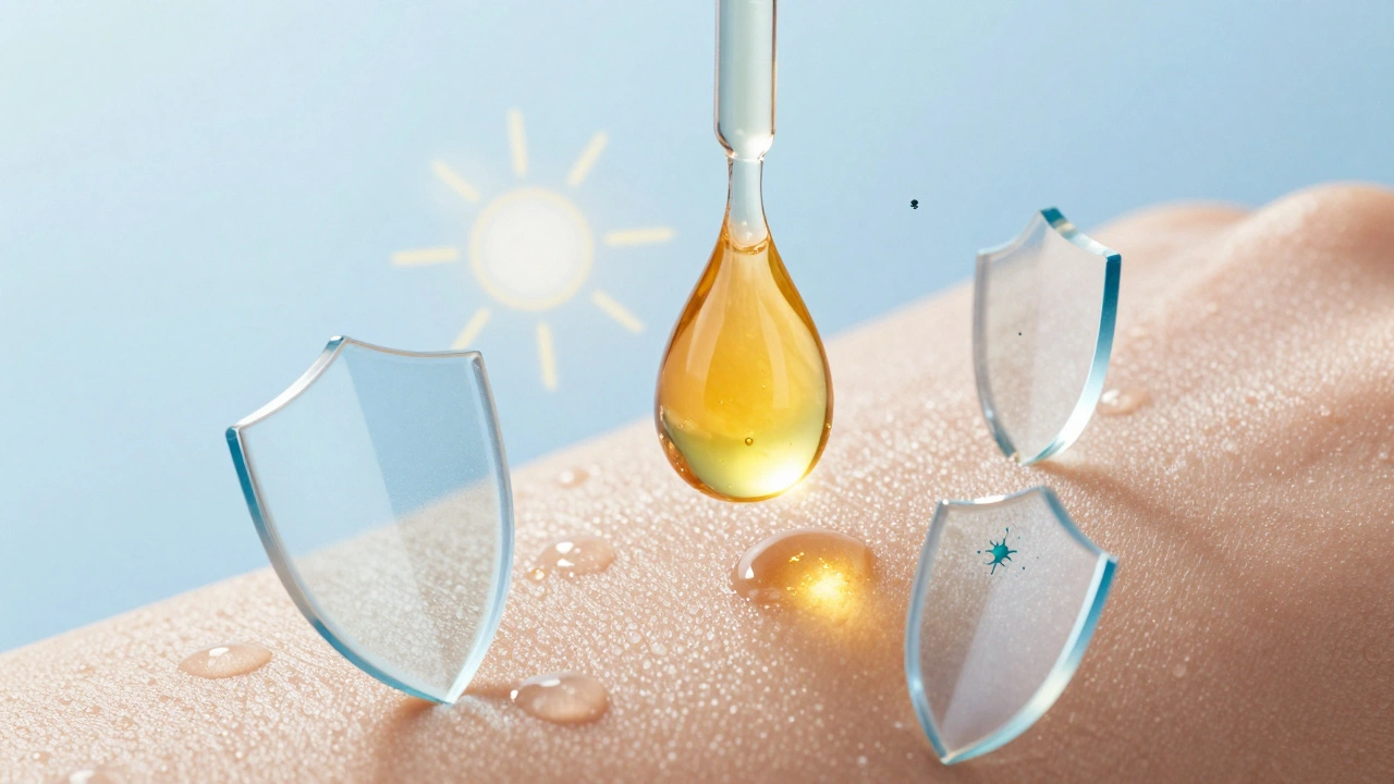 Vitamin C serum drop protecting skin from environmental damage