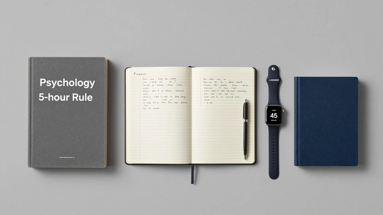 Notebook, books, and timer arranged for study session