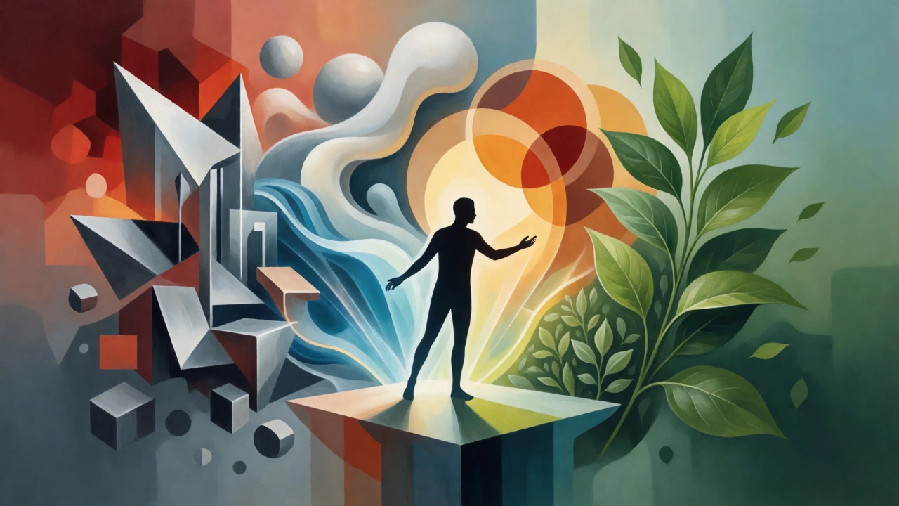 Abstract figure balancing work, rest, and health