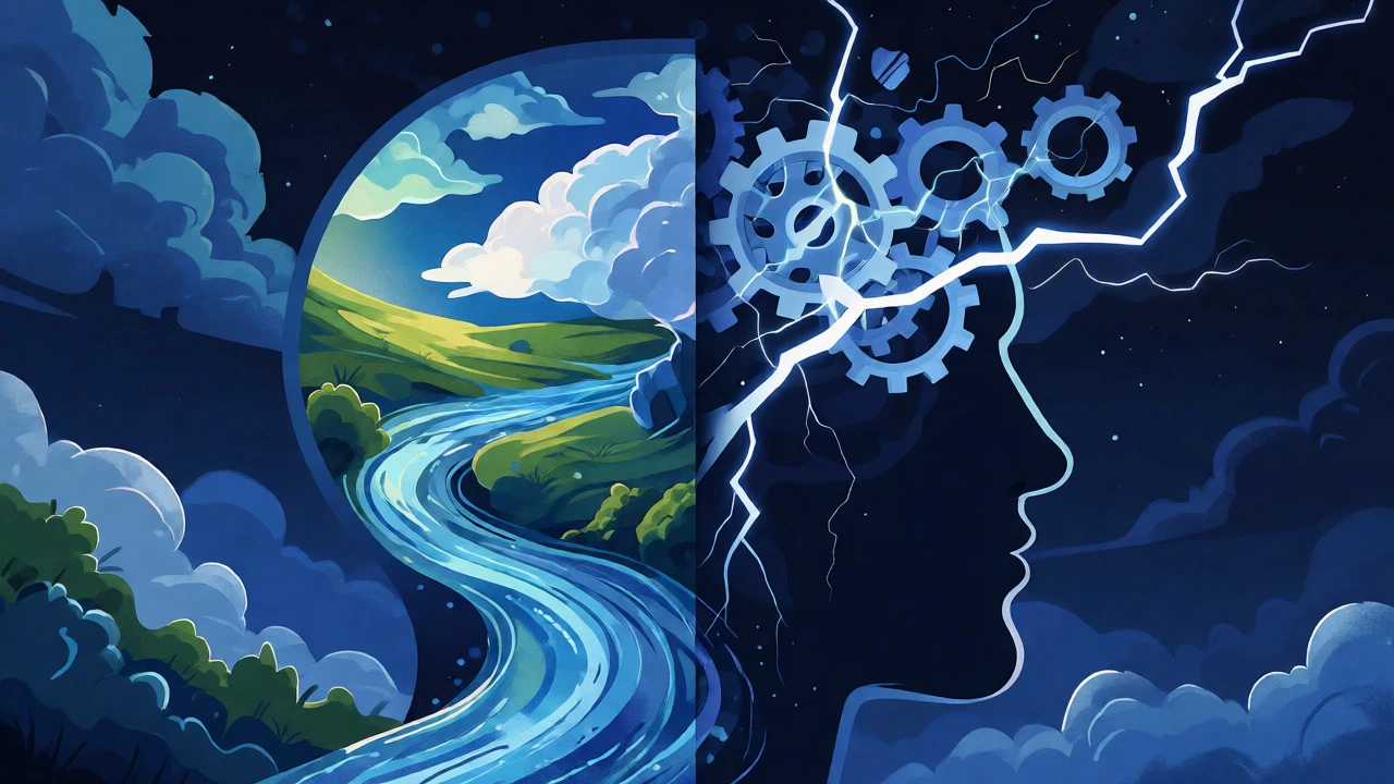 Abstract visualization of calm versus anxious thoughts in mind