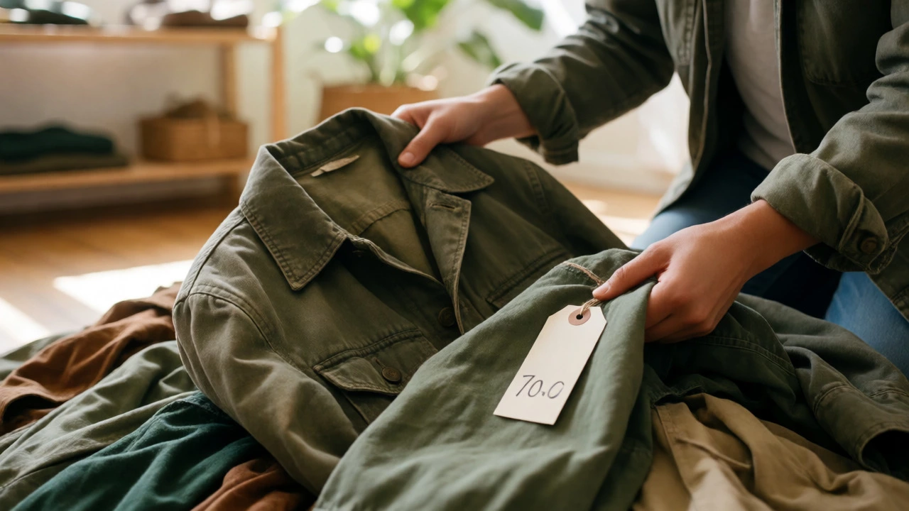 Hands sorting vintage clothes for resale