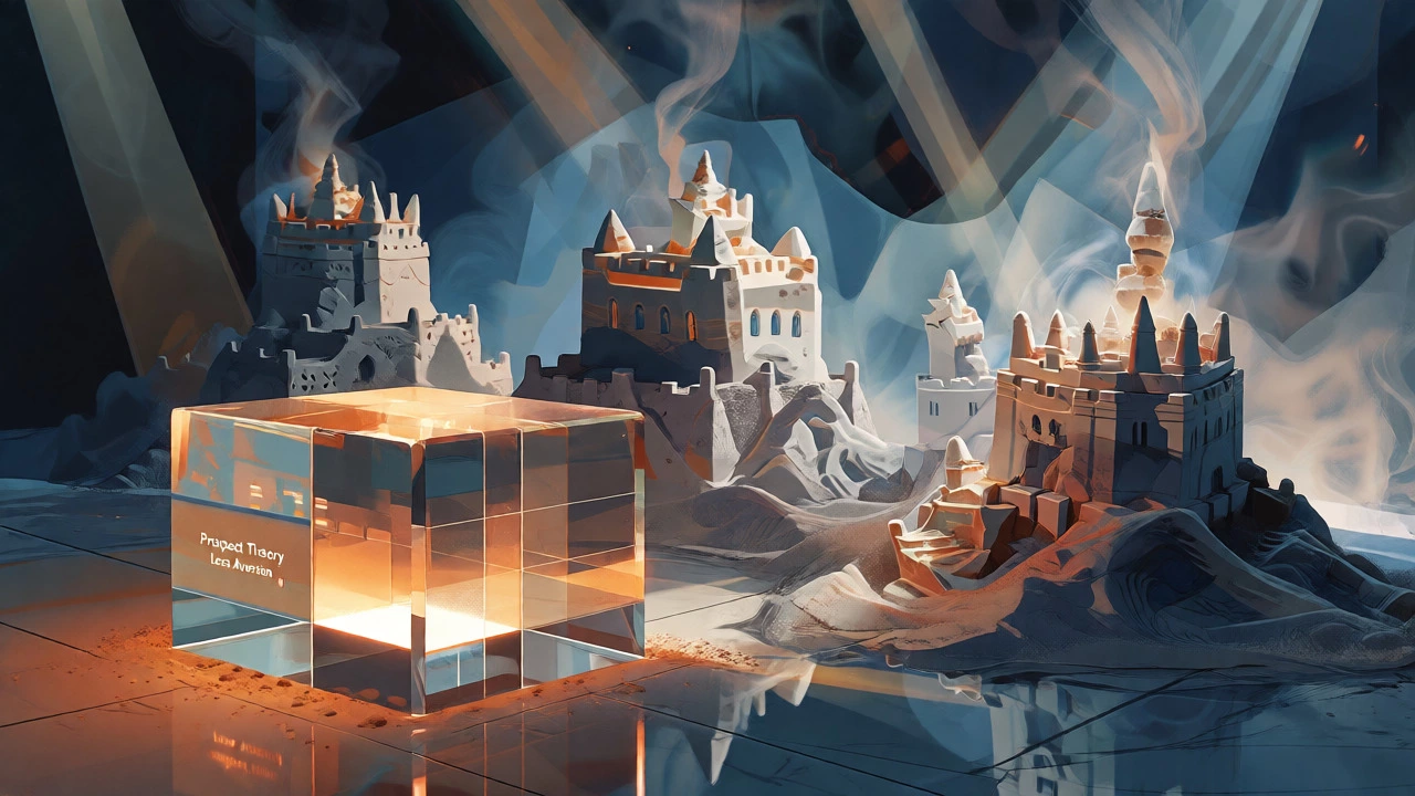 Abstract scene showing solid science standing amidst crumbling theories